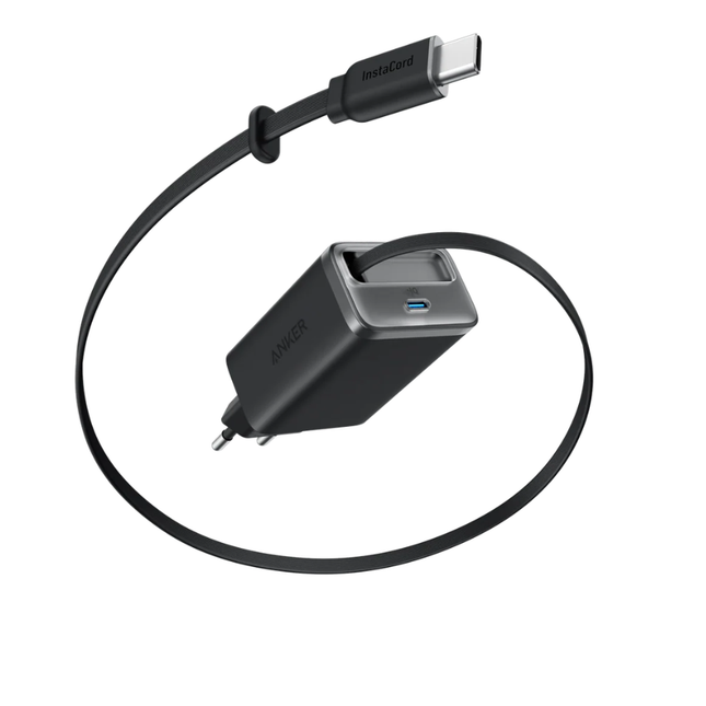 شاحن نانو من أنكر Anker Nano Charger مع كابل USB-C مدمج قابل للسحب - شحن سريع بمنفذ مزدوج وتصميم مدمج للسفر
