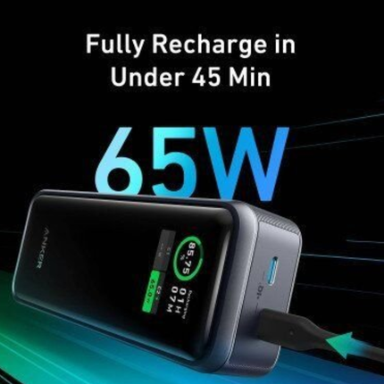 بنك طاقة وشاحن جداري Anker 723 (Fusion) سعة 12,000 مللي أمبير - تصميم 2 في 1 للشحن السريع، متوافق مع أجهزة Mac، ومنفذ USB-C مزدوج