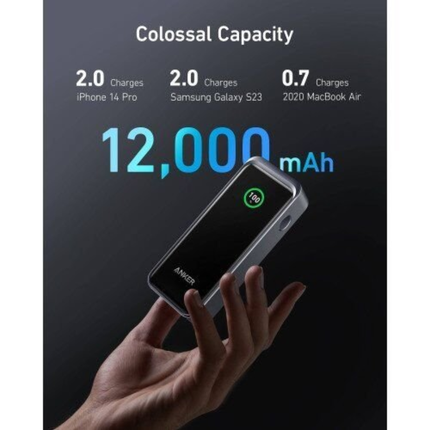 بنك طاقة وشاحن جداري Anker 723 (Fusion) سعة 12,000 مللي أمبير - تصميم 2 في 1 للشحن السريع، متوافق مع أجهزة Mac، ومنفذ USB-C مزدوج