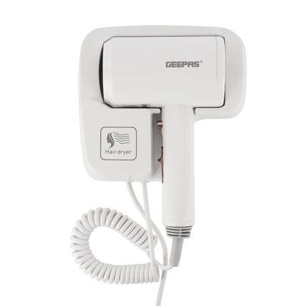 Geepas GHD86073 Wall-Mounted Hair Dryer 1200W - 2 Wind Speed Settings, Auto-On Function, and Space-Saving Design
