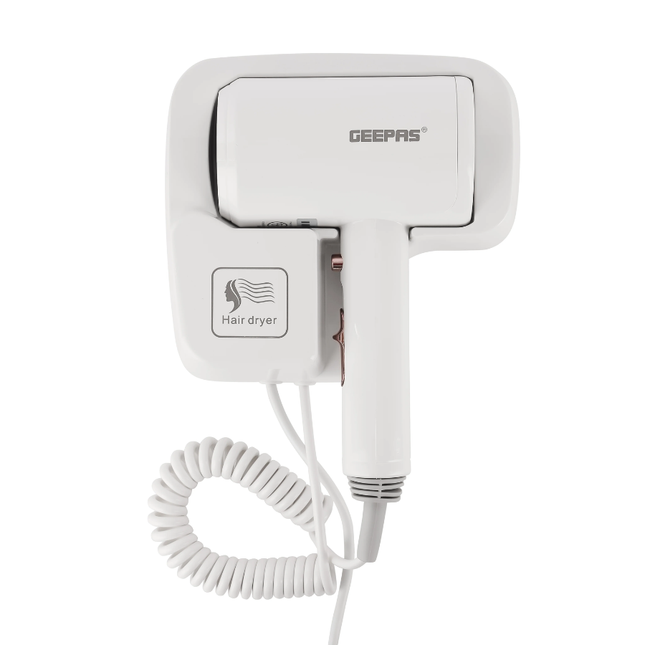 Geepas GHD86073 Wall-Mounted Hair Dryer 1200W - 2 Wind Speed Settings, Auto-On Function, and Space-Saving Design
