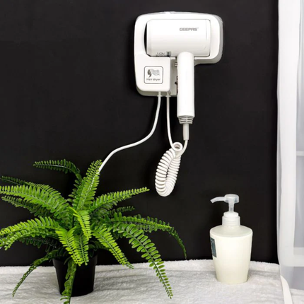 Geepas GHD86073 Wall-Mounted Hair Dryer 1200W - 2 Wind Speed Settings, Auto-On Function, and Space-Saving Design