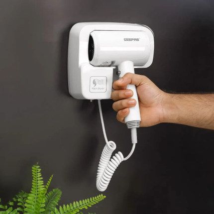 Geepas GHD86073 Wall-Mounted Hair Dryer 1200W - 2 Wind Speed Settings, Auto-On Function, and Space-Saving Design