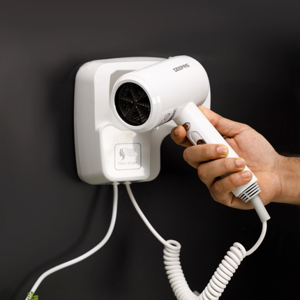 Geepas GHD86073 Wall-Mounted Hair Dryer 1200W - 2 Wind Speed Settings, Auto-On Function, and Space-Saving Design
