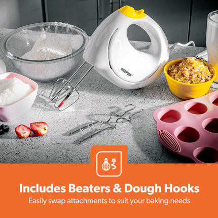 Geepas GHM43012 Electric Hand Mixer 150W - 7-Speed Settings, Turbo Function, and Stainless Steel Beaters