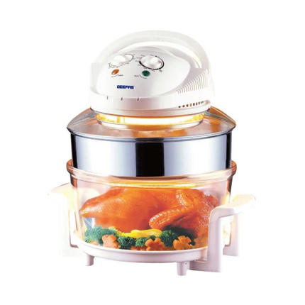 Geepas GHO4403 Halogen Oven 1200-1400W - 12L Capacity, Healthy Convection Cooking, and Heat-Resistant Glass Bowl