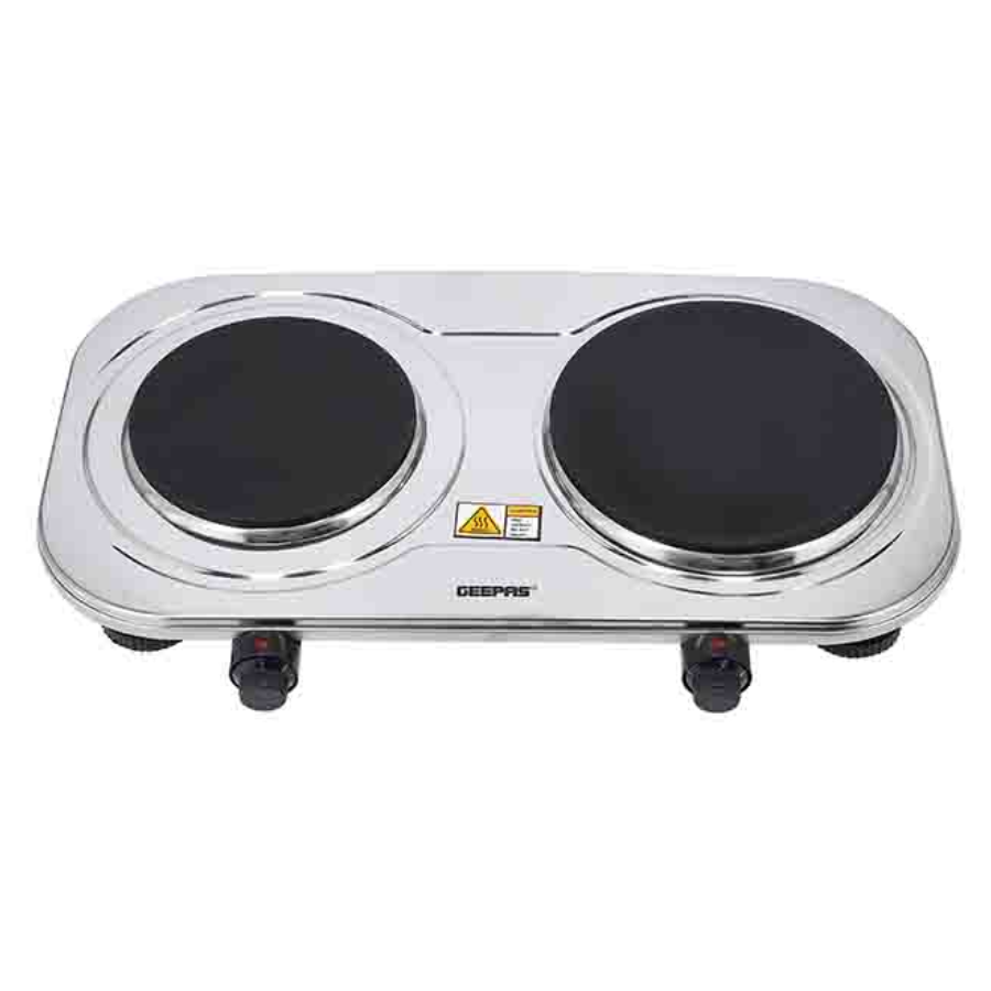 Geepas GHP32024 Stainless Steel Double Hot Plate 2500W - Dual Heat Control, Durable Heating Discs, and Sleek Design Geepas GHP32024 Stainless Steel Double Hot Plate 2500W - Dual Heat Control, Durable Heating Discs, and Sleek Design