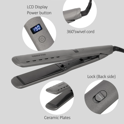Geepas GHS86050 Easy Style Hair Straightener - Ceramic Coated Plates, Fast Heat-up, and Slim Design for Perfect Styling