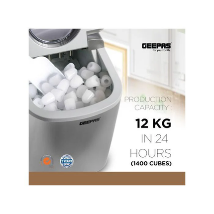 Geepas GIM63015UK Ice Cube Maker - 12kg Daily Production, 2.2L Water Tank, and Durable Stainless Steel Body