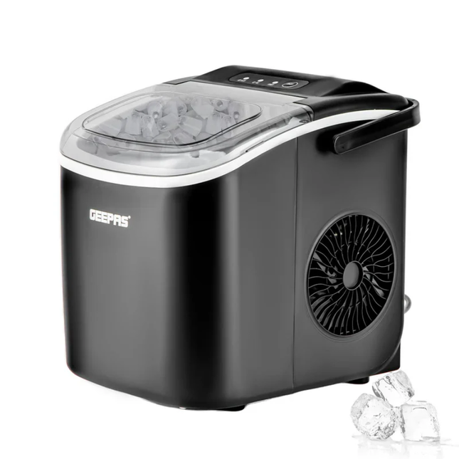 ماكنة صنع مكعبات الثلج الأوتوماتيكية جيباس Geepas GIM63053UK - إنتاج 12 كغم يومياً، سعة خزان 2.2 لتر، وتصميم محمول
