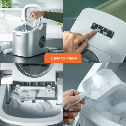 Geepas GIM63053UK Portable Automatic Ice Maker - 12kg Daily Production, 2.2L Water Tank, Compact Design