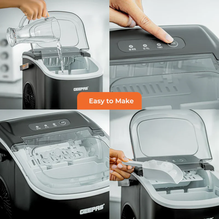 Geepas GIM63053UK Portable Automatic Ice Maker - 12kg Daily Production, 2.2L Water Tank, Compact Design