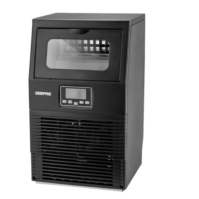Geepas GIM63061 Automatic Ice Cube Maker - 12kg Daily Production, 2.2L Water Tank, Elegant Stainless Steel Body