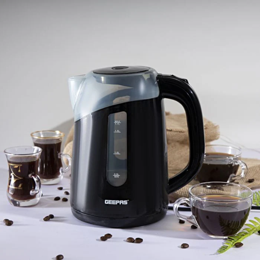 Geepas 1.7L Electric Kettle 2200W - Double Wall Insulation, Cordless Design, and Auto Shut-Off Protection Geepas 1.7L Electric Kettle 2200W - Double Wall Insulation, Cordless Design, and Auto Shut-Off Protection