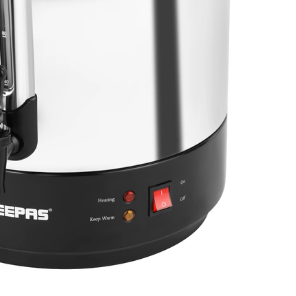 غلاية مياه كهربائية (كبيرة) جيباس Geepas GK38064UK سعة 30 لتر - ستانلس ستيل، تحكم بدرجة الحرارة، وصنبور سكب متين