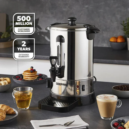 Geepas GK6154 Stainless Steel Water Boiler 6.8L - Temperature Maintenance, Non-Drip Tap, and Dual Safety Protection
