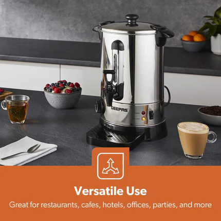 Geepas GK6154 Stainless Steel Water Boiler 6.8L - Temperature Maintenance, Non-Drip Tap, and Dual Safety Protection