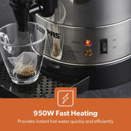 Geepas GK6154 Stainless Steel Water Boiler 6.8L - Temperature Maintenance, Non-Drip Tap, and Dual Safety Protection
