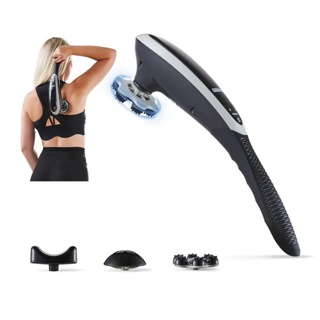 Geepas Cordless Handheld Massager - Rechargeable with Multiple Heads & Digital Control
