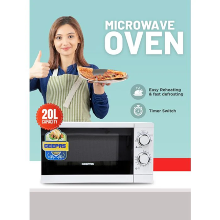 Geepas 20L Microwave Oven - 700W Power with 6 Power Levels & Defrost Function