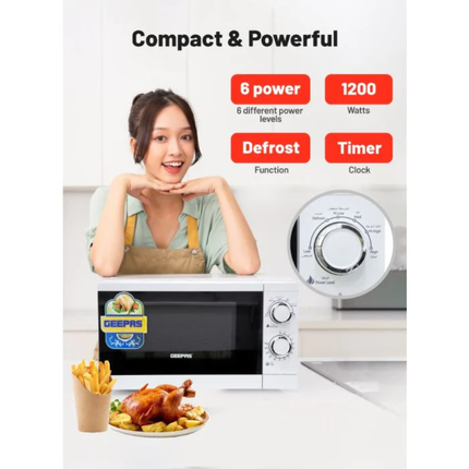 Geepas 20L Microwave Oven - 700W Power with 6 Power Levels & Defrost Function