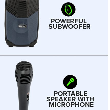 Geepas Portable Bluetooth Speaker - USB, TF, FM Radio & AUX Support with Clear Sound