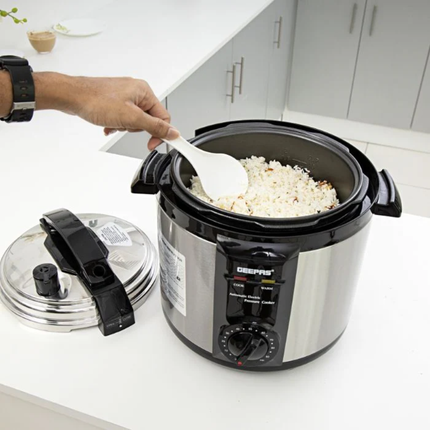Geepas Electric Pressure Cooker - 6L Capacity, 1000W Power with Multi-Cooking Functions & Non-Stick Pot