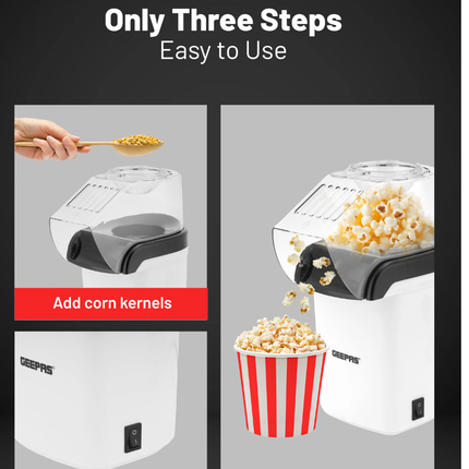 Geepas 1200W Hot Air Popcorn Maker - Oil-Free Healthy Preparation, Fast & Easy to Use