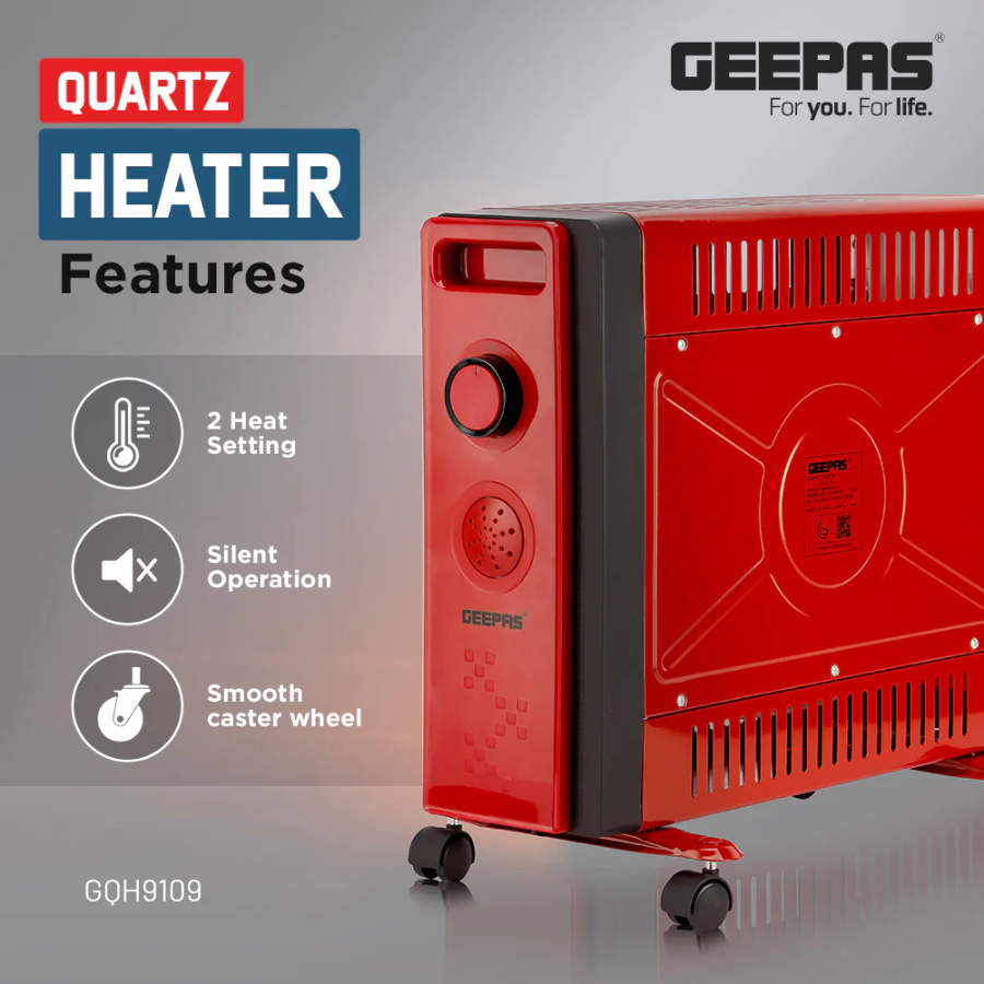 Geepas Vertical Quartz Heater - 2 Heat Settings, Space-Saving Design with Tip-Over Safety Switch Geepas Vertical Quartz Heater - 2 Heat Settings, Space-Saving Design with Tip-Over Safety Switch