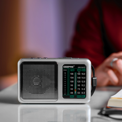 راديو جيباس كلاسيكي قابل لإعادة الشحن - 3 موجات AM/FM/SW، تقنية البلوتوث، تشغيل USB/TF وتصميم ريترو فاخر