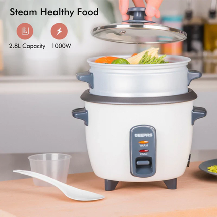 Geepas Automatic Rice Cooker - 2.8L Capacity, 900W Power with Keep Warm Function & Non-Stick Inner Pot