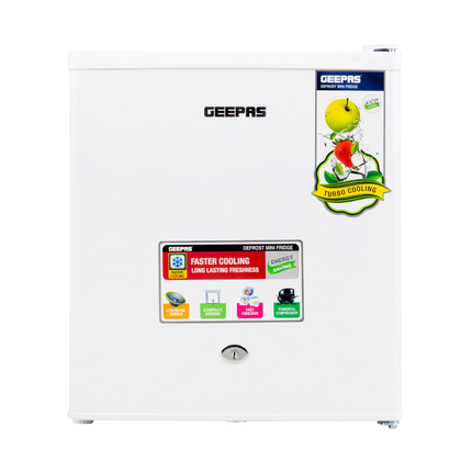 Geepas Defrost Mini Fridge - Secure Door Lock & Key, Energy Efficient Design & Silent Cooling Performance