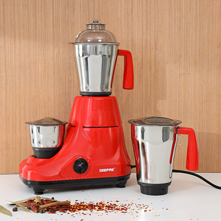 Geepas 3-in-1 Mixer Grinder - 750W Heavy Duty Motor, Stainless Steel Jars with Ultra-Sharp Performance Blades