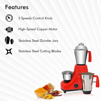 Geepas 3-in-1 Mixer Grinder - 750W Heavy Duty Motor, Stainless Steel Jars with Ultra-Sharp Performance Blades
