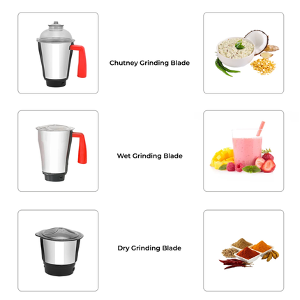 Geepas 3-in-1 Mixer Grinder - 750W Heavy Duty Motor, Stainless Steel Jars with Ultra-Sharp Performance Blades
