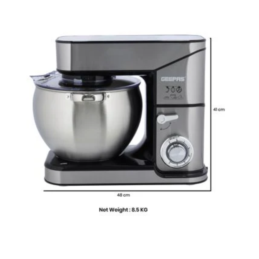 Geepas Giant Professional Kitchen Machine - 2000W Power, Massive 10L Stainless Steel Bowl, 6 Speeds with Full Metal Attachments