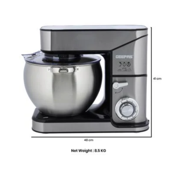 Geepas Giant Professional Kitchen Machine - 2000W Power, Massive 10L Stainless Steel Bowl, 6 Speeds with Full Metal Attachments