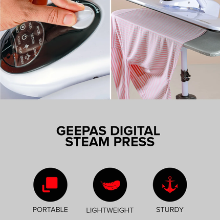 Geepas 38-Inch Digital Steam Press with Stand - 2200W High Power, LCD Control Display, Large Water Tank & Professional Results
