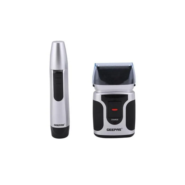 Geepas 2-in-1 Rechargeable Shaver - Includes Dedicated Nose & Ear Trimmer, High-Precision Sharp Blades & Ergonomic Cordless Design