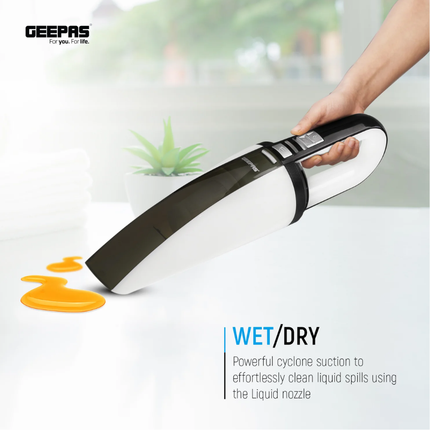 Geepas Wet and Dry Handheld Vacuum Cleaner - Cordless & Rechargeable, High Suction Power for Car & Home, Includes Multi-Nozzle Kit & Washable Filter
