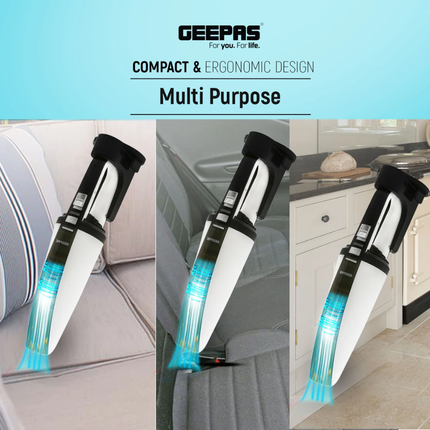 Geepas Wet and Dry Handheld Vacuum Cleaner - Cordless & Rechargeable, High Suction Power for Car & Home, Includes Multi-Nozzle Kit & Washable Filter