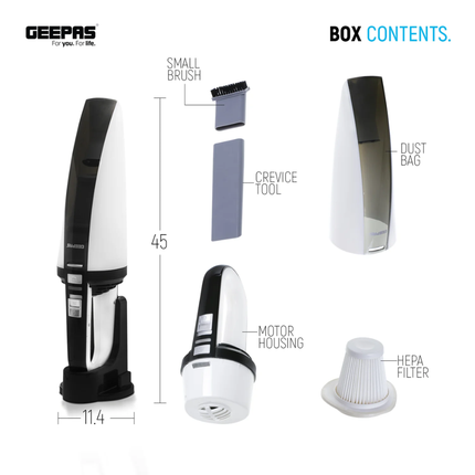 Geepas Wet and Dry Handheld Vacuum Cleaner - Cordless & Rechargeable, High Suction Power for Car & Home, Includes Multi-Nozzle Kit & Washable Filter