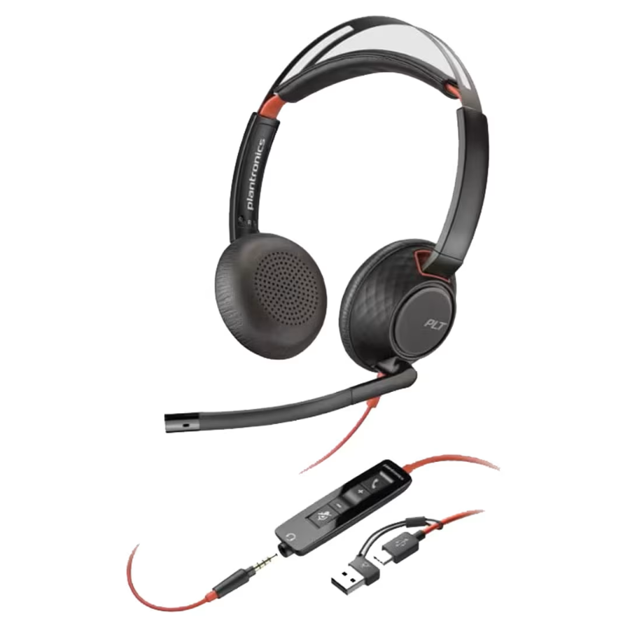 Poly Blackwire C5220 USB Corded Headset - Hi-Fi Stereo Audio, Noise-Canceling Microphone, and Ultra-Soft Leather Ear Cushions for All-Day Comfort