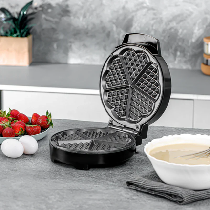 Geepas Heart-Shaped Waffle Maker - 1000W Power, Non-Stick Cooking Plates, Adjustable Temperature Control & Cool-Touch Exterior