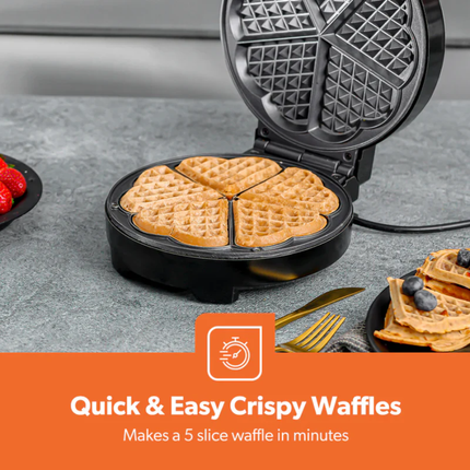 Geepas Heart-Shaped Waffle Maker - 1000W Power, Non-Stick Cooking Plates, Adjustable Temperature Control & Cool-Touch Exterior