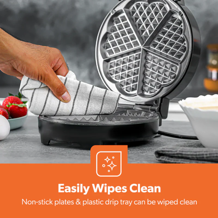 Geepas Heart-Shaped Waffle Maker - 1000W Power, Non-Stick Cooking Plates, Adjustable Temperature Control & Cool-Touch Exterior