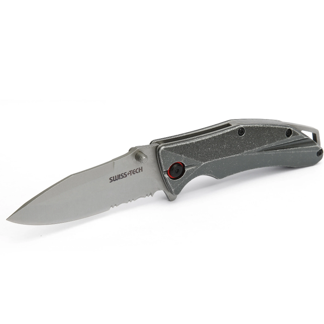 Swiss Tech Aluminum Serrated camping knife ST014005 - Stainless Steel Blade, Lightweight Durable Handle for Everyday Carry (EDC) & Outdoor