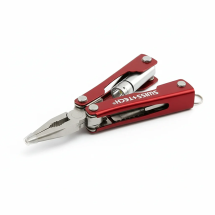 Swiss+Tech 8-in-1 Multi-Function Pliers ST35000 - Compact Stainless Steel Pocket Tool Featuring LED Light, Bottle Opener & Self-Locking Keychain