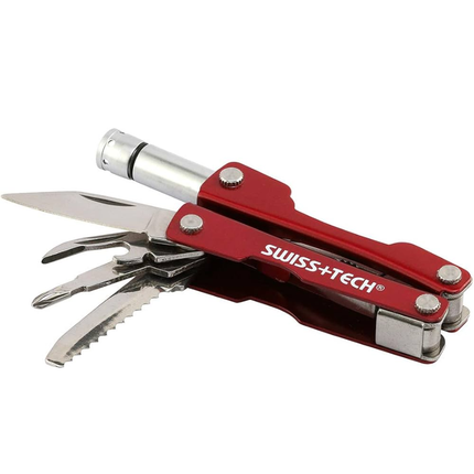 Swiss+Tech 8-in-1 Multi-Function Pliers ST35000 - Compact Stainless Steel Pocket Tool Featuring LED Light, Bottle Opener & Self-Locking Keychain