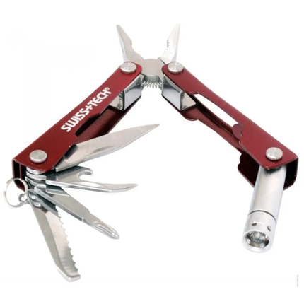Swiss+Tech 8-in-1 Multi-Function Pliers ST35000 - Compact Stainless Steel Pocket Tool Featuring LED Light, Bottle Opener & Self-Locking Keychain
